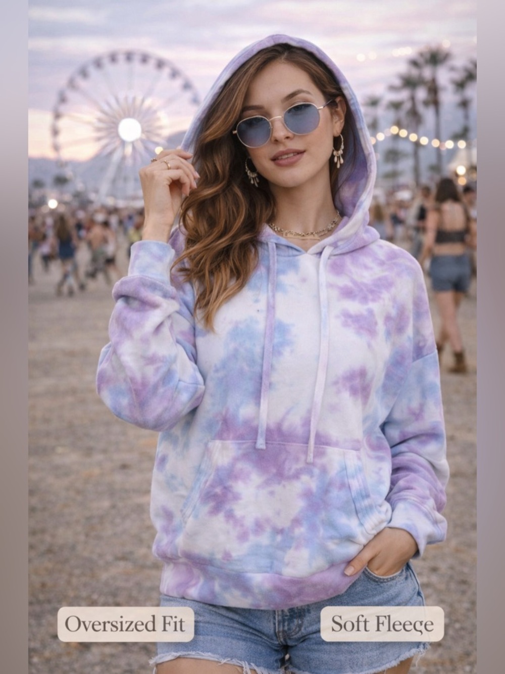 Free People Tie Dye Hoodie Oversized Boho Pullover Sweatshirt Pockets Cozy, L